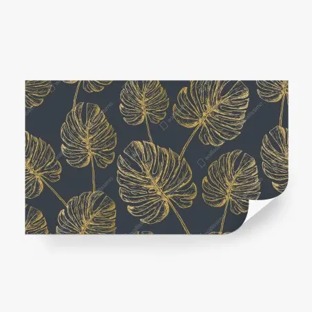 Fotomural decoración botánica con hojas de monstera doradas – Pixers®