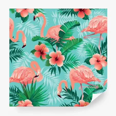 Fotomural paraíso tropical de flamencos y hibiscos – Pixers®
