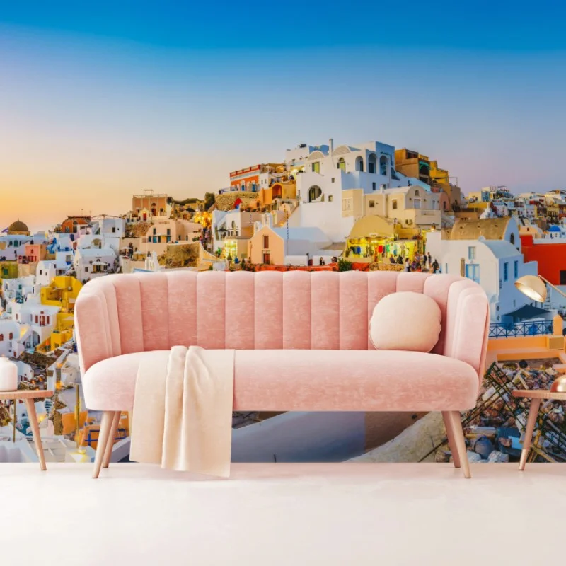 Fotomural panorama de Santorini al atardecer