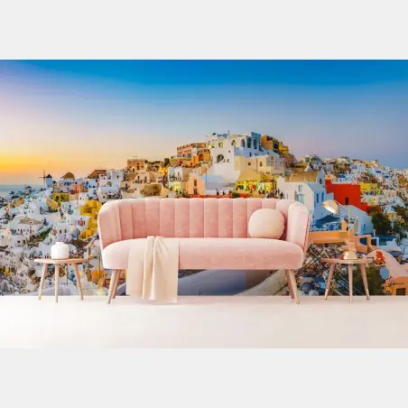 Fotomural panorama de Santorini al atardecer – Pixers®