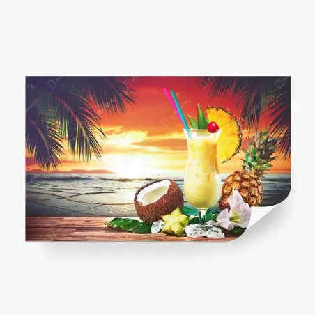 Fotomural atardecer tropical con cóctel de piña y coco – Pixers®