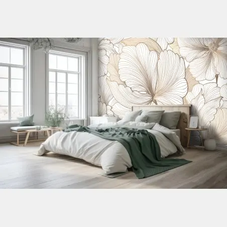 Fotomural flores de líneas finas en tonos beige – Pixers®
