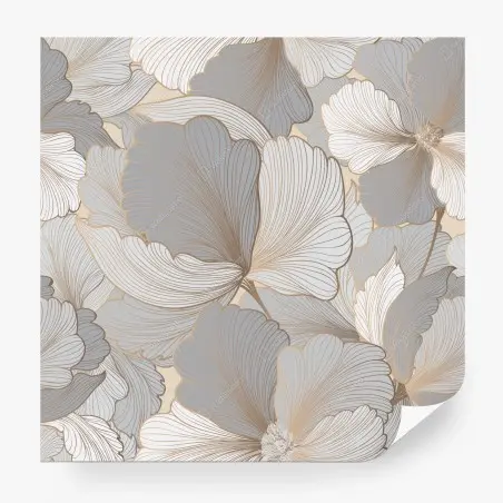 Fotomural arte floral en tonos neutros y líneas doradas – Pixers®