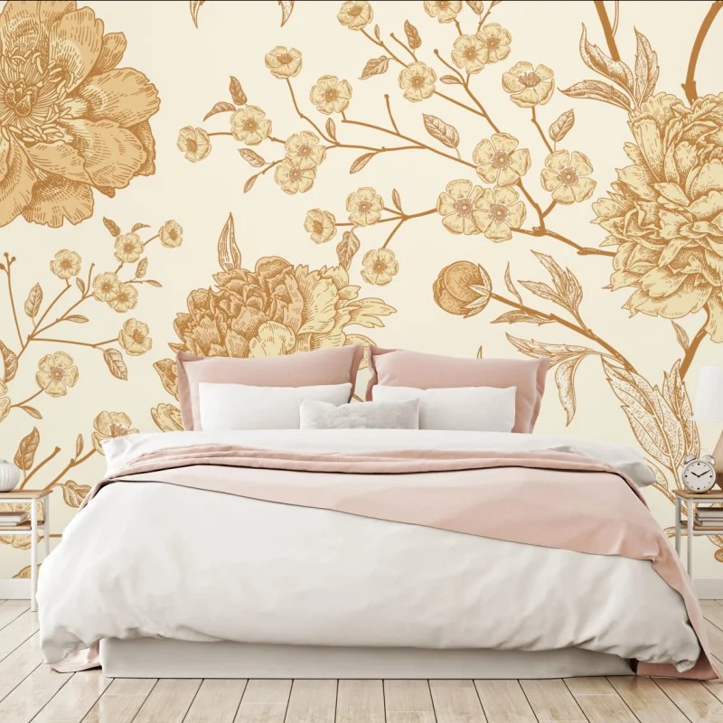 Fotomural diseño mural floral vintage en tonos beige