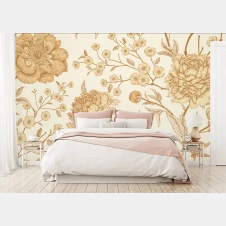 Fotomural diseño mural floral vintage en tonos beige – Pixers®