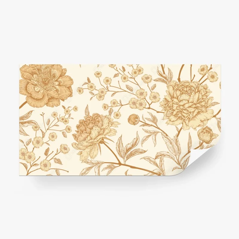 Fotomural diseño mural floral vintage en tonos beige