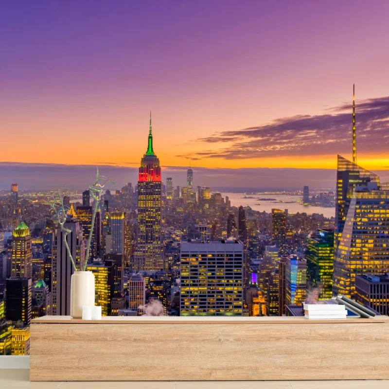 Fotomural skyline iluminado de Nueva York al atardecer