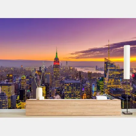 Fotomural skyline iluminado de Nueva York al atardecer – Pixers®