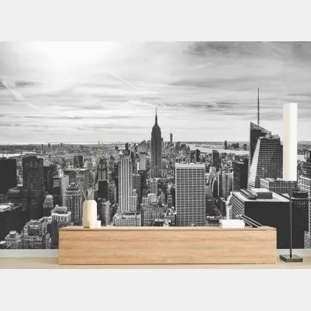 Fotomural panorama urbano de Nueva York en blanco y negro – Pixers®