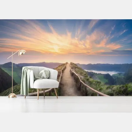 Fotomural sendero hacia el amanecer sobre la laguna del cráter – Pixers®