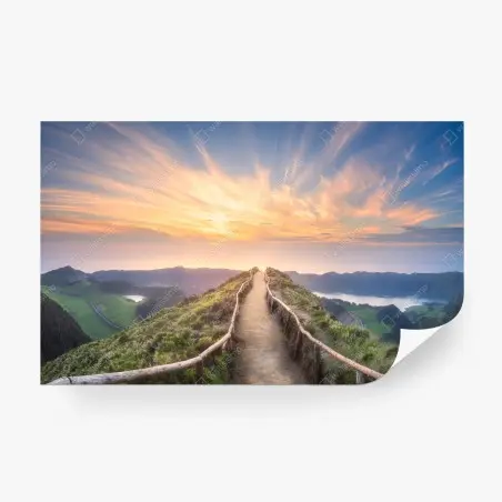 Fotomural sendero hacia el amanecer sobre la laguna del cráter – Pixers®