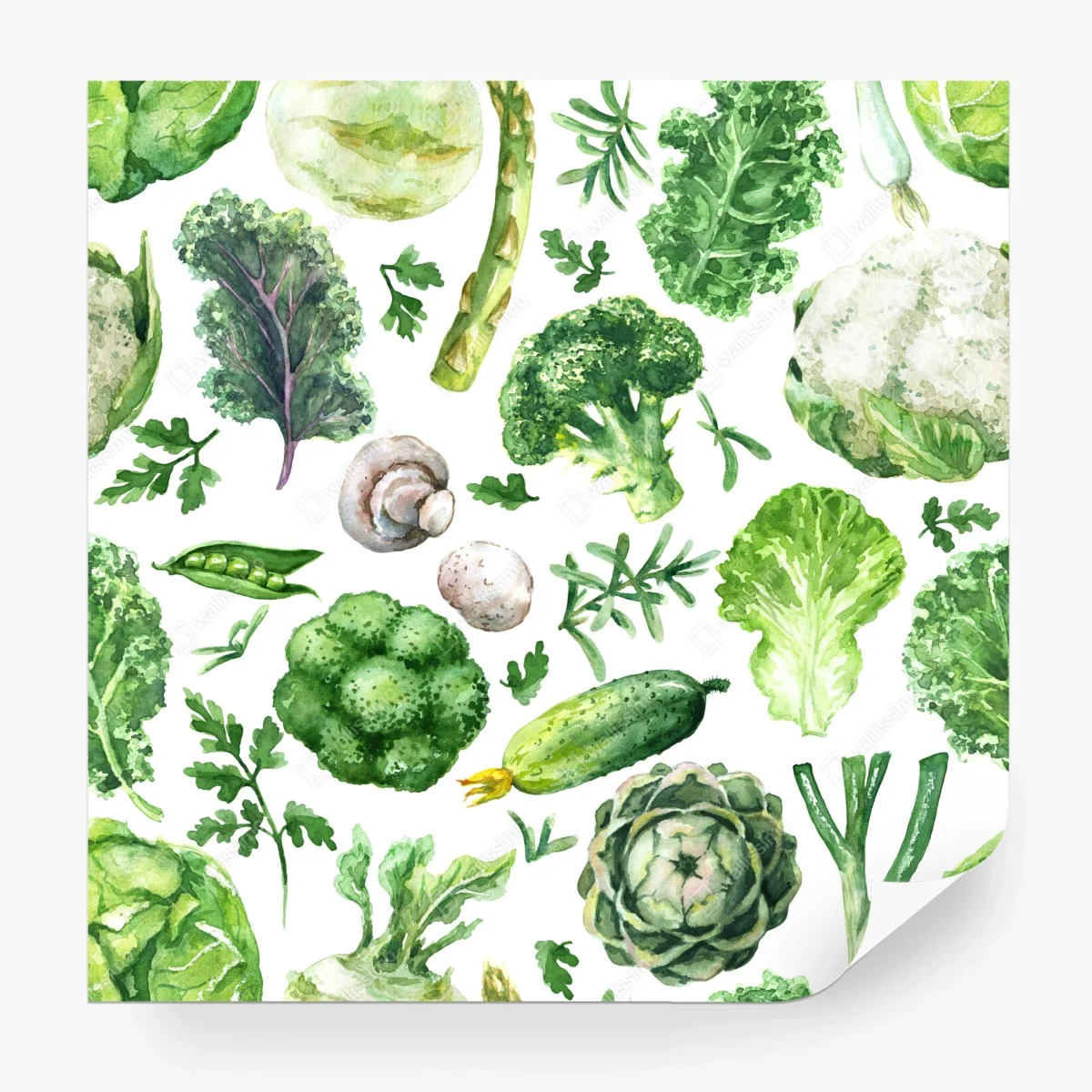 Fotomural patrón acuarelado de verduras verdes – Pixers®