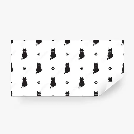 Fotomural patrón de gatos en silueta blanco y negro – Pixers®
