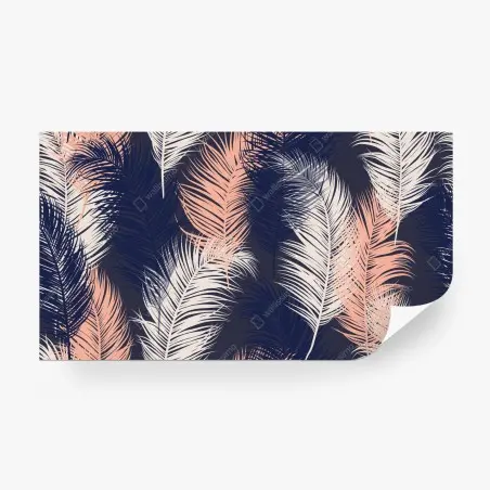 Fotomural patrón de plumas elegante en rosa y azul marino – Pixers®