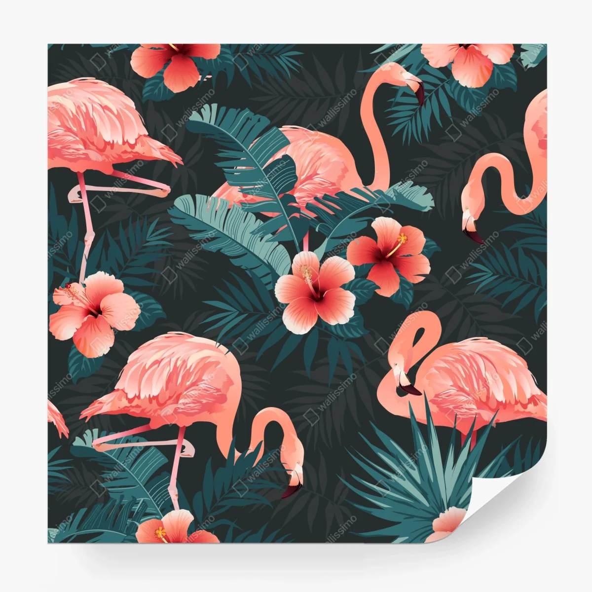 Fotomural patrón tropical con flamencos y hibiscos – Pixers®