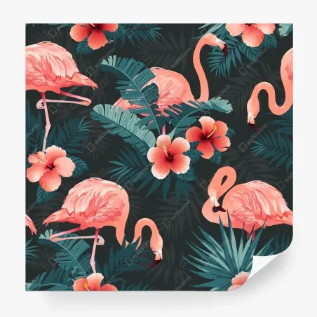 Fotomural patrón tropical con flamencos y hibiscos – Pixers®