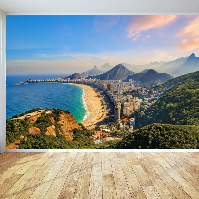 Fotomural panorámica de Copacabana e Ipanema al atardecer