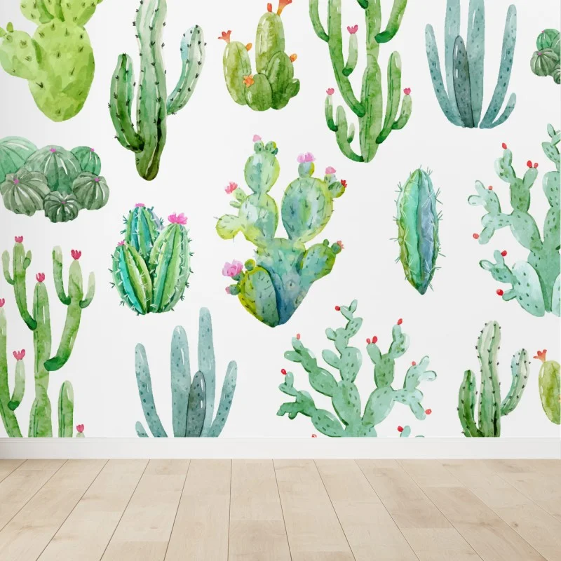 Fotomural patrón de cactus en acuarela