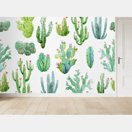 Fotomural patrón de cactus en acuarela – Pixers®