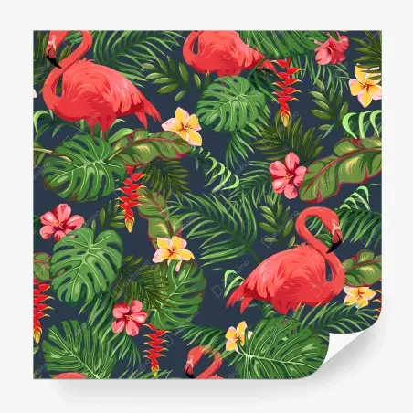 Fotomural patrón tropical con flamencos y hojas monstera – Pixers®