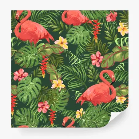 Fotomural estampado tropical con flamencos y hojas exóticas – Pixers®