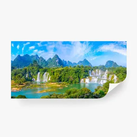 Fotomural paisaje panorámico de cascadas y montañas – Pixers®