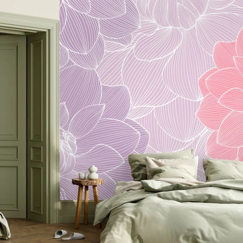 Fotomural flores lineales en tonos pastel