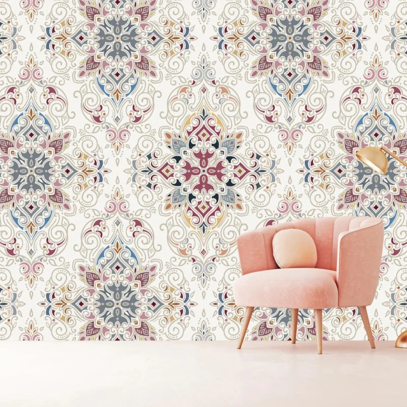 Fotomural motivo damasco ornamental en tonos pastel