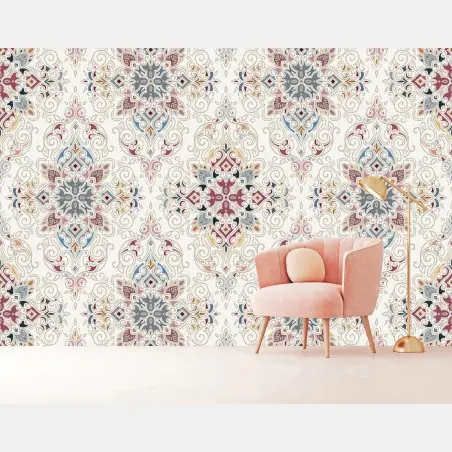 Fotomural motivo damasco ornamental en tonos pastel – Pixers®
