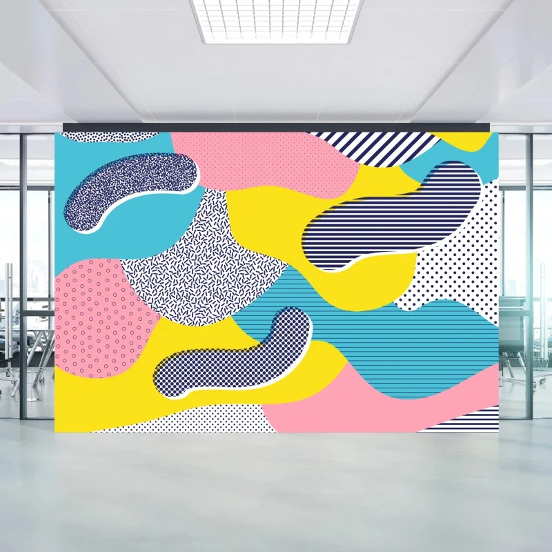 Fotomural diseño colorido estilo Memphis con formas orgánicas