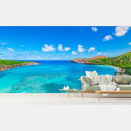Fotomural bahía de aguas turquesas y cielo azul – Pixers®