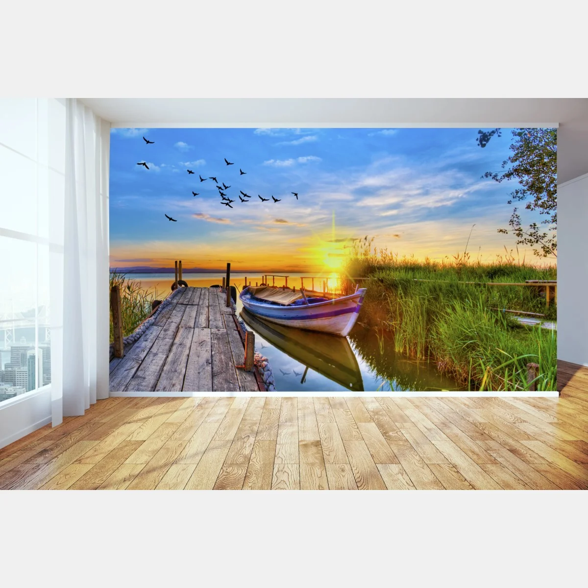 Fotomural amanecer en el muelle con barca – Pixers® Fotomural amanecer en el muelle con barca – Pixers®