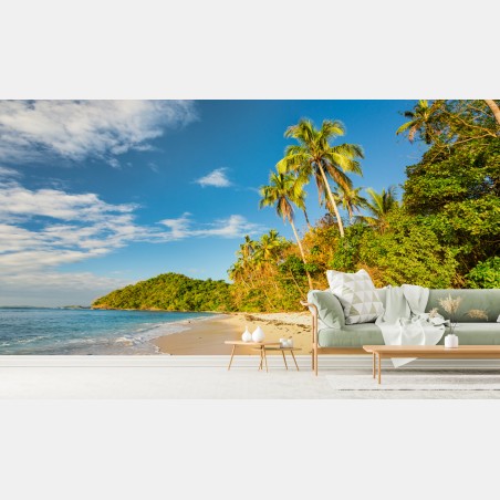 Fotomural atardecer en playa tropical con palmeras – Pixers®