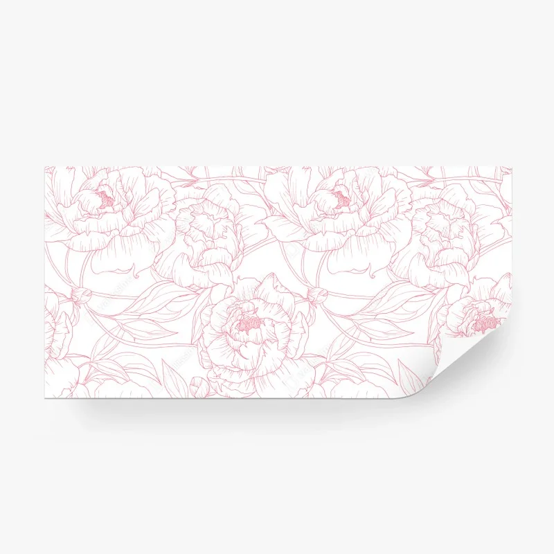 Fotomural patrón floral de peonías en líneas rosa