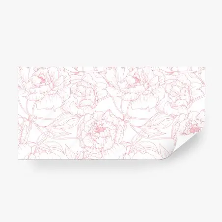 Fotomural patrón floral de peonías en líneas rosa – Pixers®