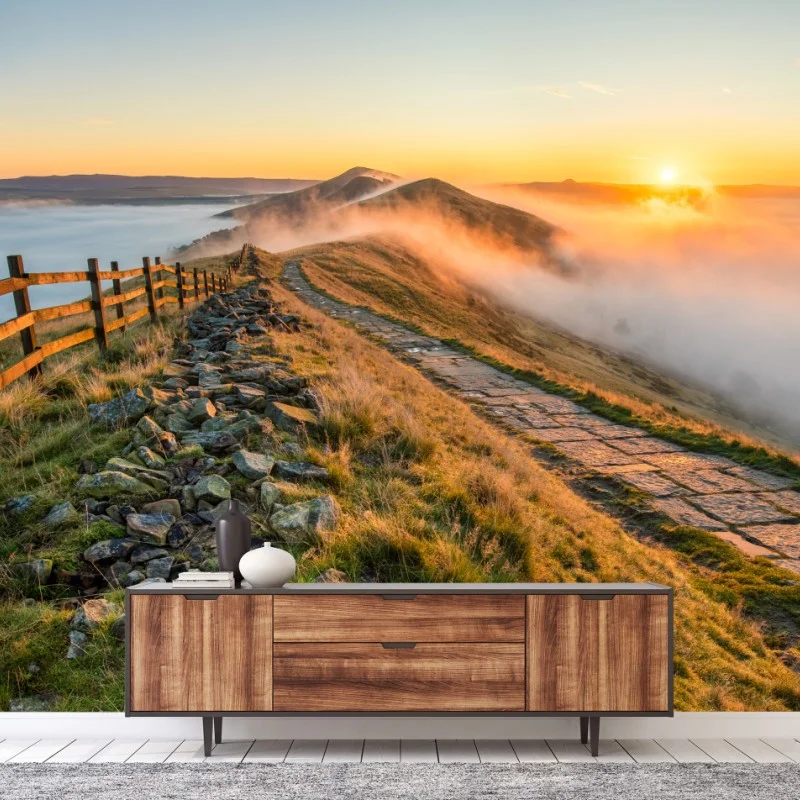 Fotomural amanecer en la cresta neblinosa