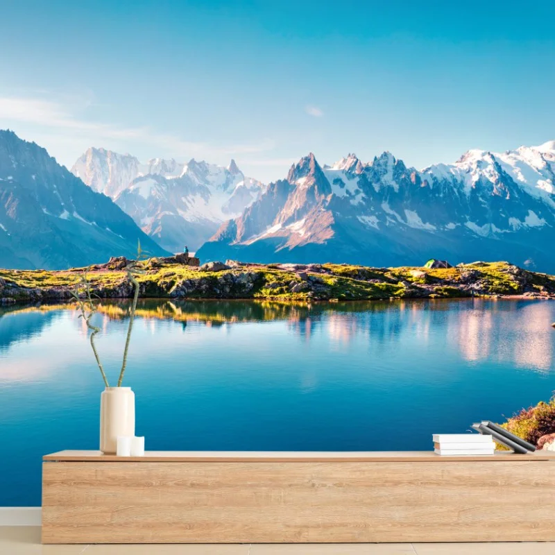 Fotomural panorama alpino del Lac Blanc y Mont Blanc, Chamonix – Pixers®