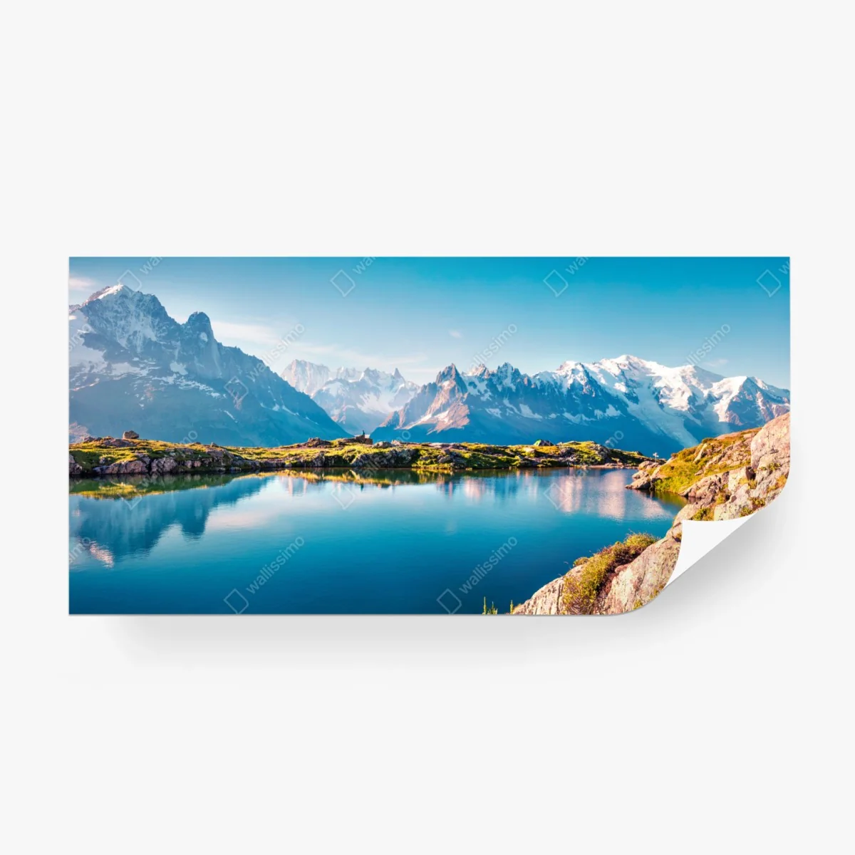 Fotomural panorama alpino del Lac Blanc y Mont Blanc, Chamonix – Pixers®