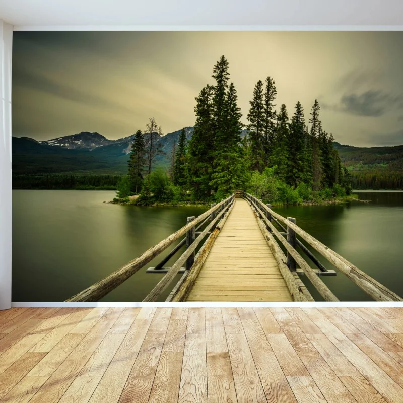 Fotomural pasarela hacia la isla en el lago montañoso