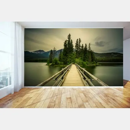 Fotomural pasarela hacia la isla en el lago montañoso – Pixers®