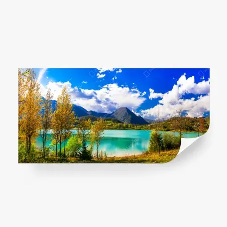 Fotomural paisaje de lago turquesa y montañas – Pixers®