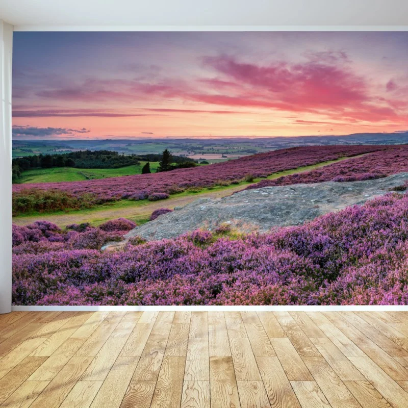 Fotomural amanecer sobre Rothbury Terraces y valle de Coquet