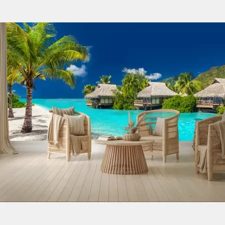Fotomural paraíso tropical con bungalows sobre el agua – Pixers®