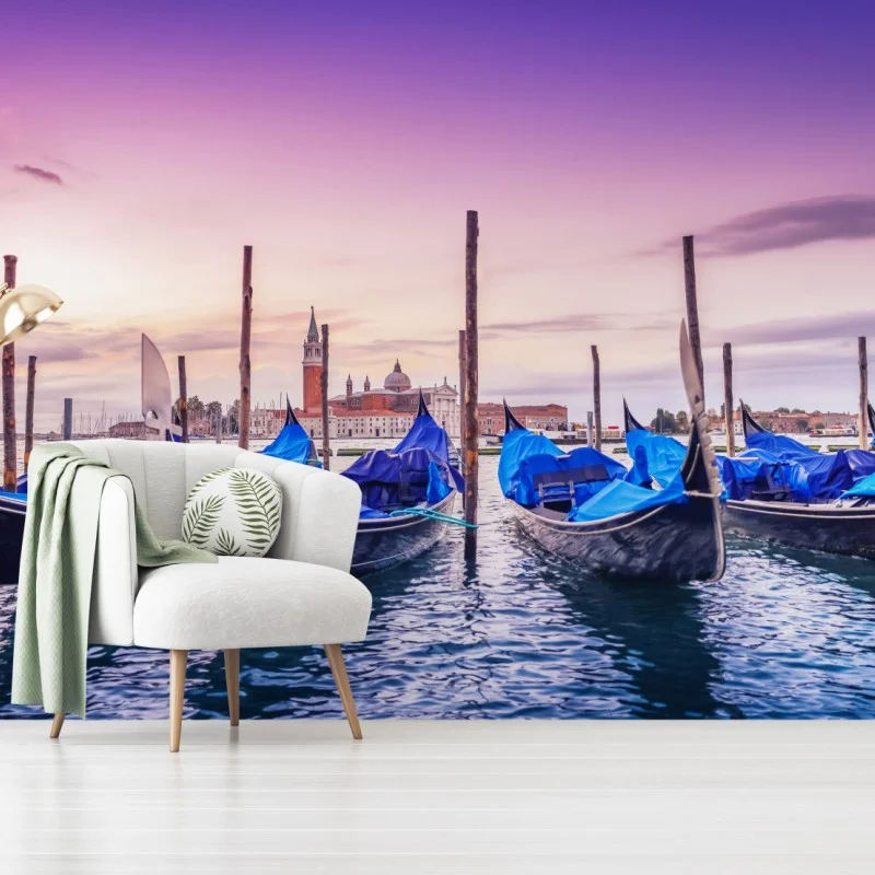 Fotomural góndolas al crepúsculo en Venecia