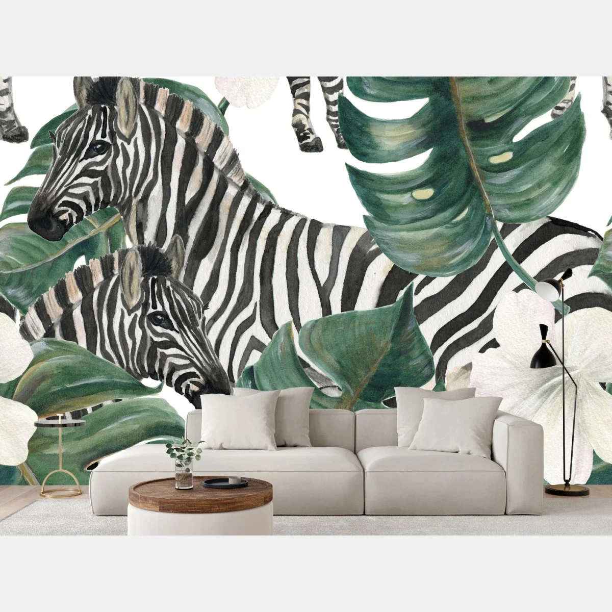 Fotomural estampado selvático de cebras y hojas de monstera – Pixers® Fotomural estampado selvático de cebras y hojas de monstera – Pixers®