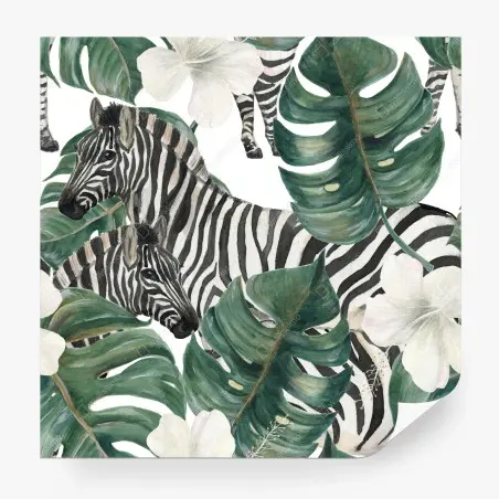 Fotomural estampado selvático de cebras y hojas de monstera – Pixers®