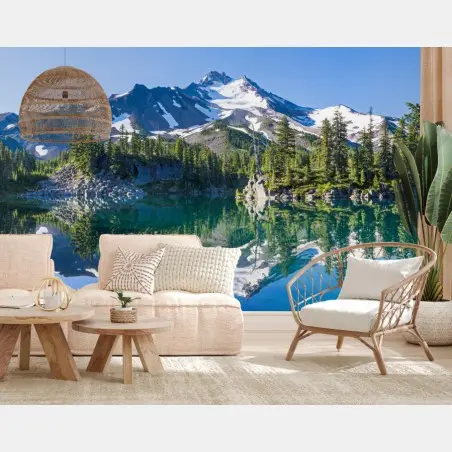 Fotomural paisaje alpino reflejado en lago cristalino – Pixers®