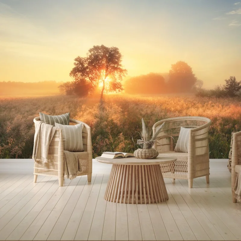 Fotomural amanecer dorado en la pradera