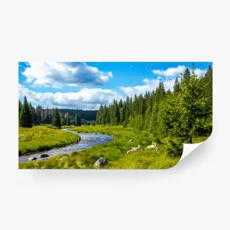 Fotomural paisaje de río y bosque en verano – Pixers®