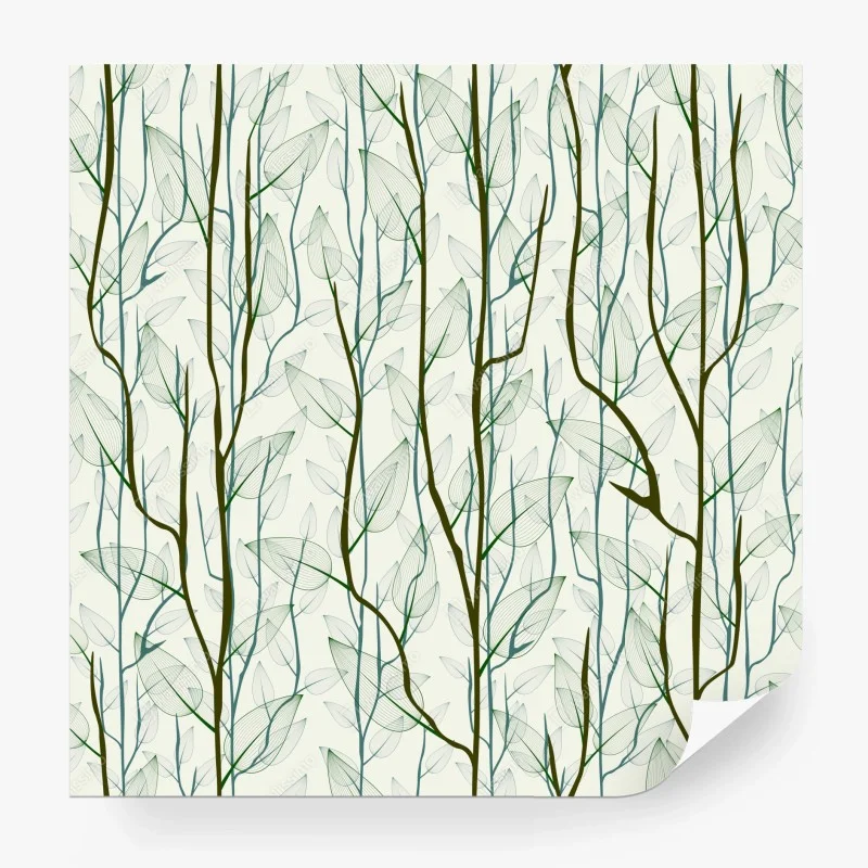 Fotomural bosque minimalista de ramas y hojas en tonos verdes